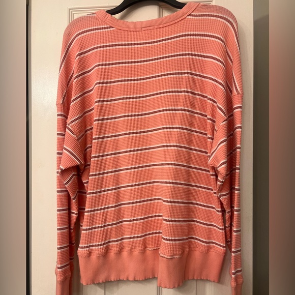 Offline by Aerie Striped Pink Long Sleeve Waffle Top - Picture 5 of 5
